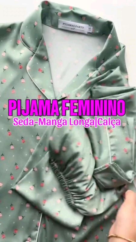 Pijama Feminino Seda Manga Longa Calça #pijamafeminino#pijamasedafeminino#pijamalongofeminino#achadinhos #ofertas