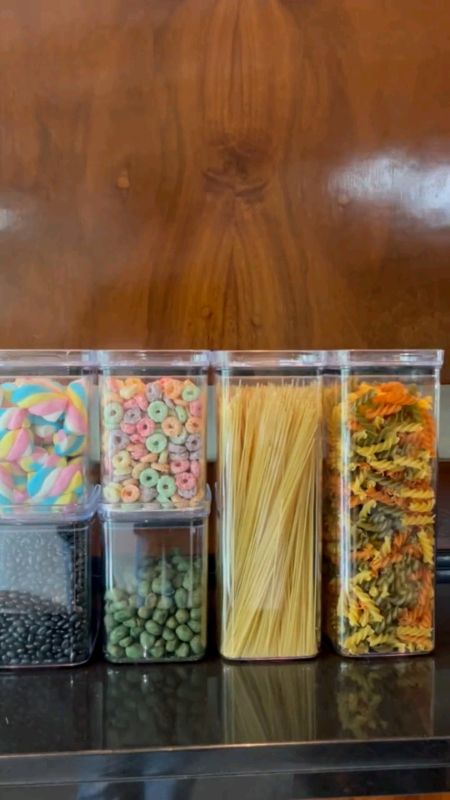 Kit Potes Herméticos Acrílico Porta Mantimentos Quadrados Empilháveis Resistentes Cozinha. #potes #poteshermeticos #organizacao #cozinha