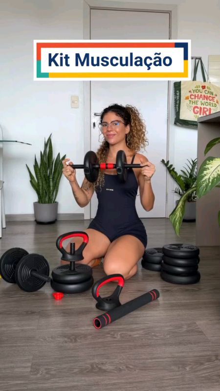 Kit Musculação  Halteres Ajustáveis  20 Kg 2 em 1 com barra.#musculacao ##halteres #treinoemcasa