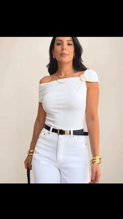 Blusa Feminina Assimétrica Ombro a Ombro Único Suplex Premium Com Argola Dourada Elegante Social Regata #blusaassimetrica