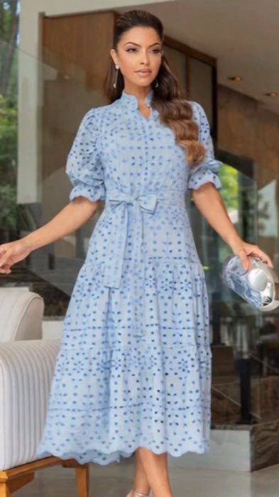 Vestido feminino midi com forro e zíper no algodão 🩵 #vestido #vestidomidi #vestidoforrado #vestidoelegante #modestiacrista #modaevangelica #algodao