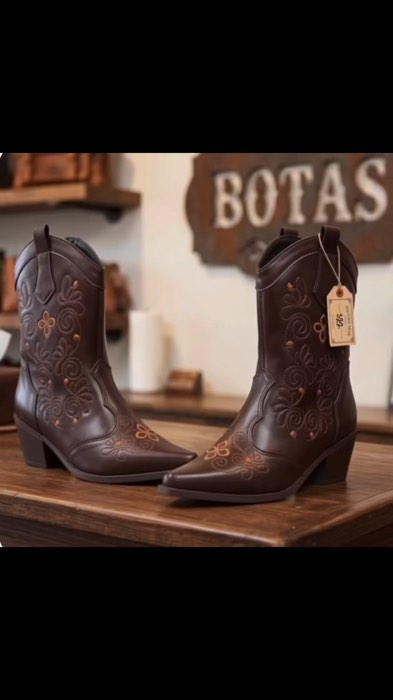 Bota texana bordada cano curto