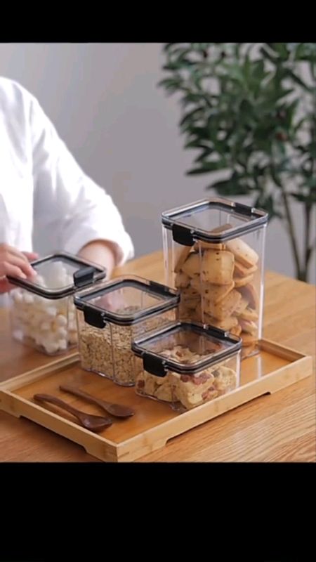 Conjunto de Potes Herméticos em Acrílico Cristal com Trava e Design Empilhável - Organizador para Mantimentos #acheinashopee #potes #hermeticos