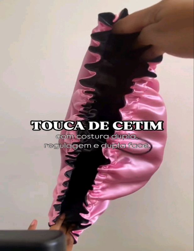 Kit Touca Cetim Dupla Face Ajustável + Fronha + Xuxinha #toucacetim #cachos #touca #cabelo