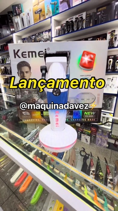 ￼KM-1689A  Máquina de Cortar Cabelo 10W 8800RPM 110v/220v Bivolt 2500mAh Kemei Alavanca Catraca PRO