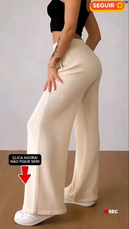 Calça Pantalona Feminina Tecido Texturado Calça Feminina Cintura Alta.    #calçapantalona #calçafeminina #calçacinturaalta