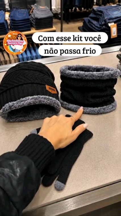 Kit Frio Unissex Luva Touch + Cachecol + Touca Forrada #kit #touca #luva #cachecol #gorro #luvatouch #frio #inverno #roupa #toucaforrada #toucapelucia