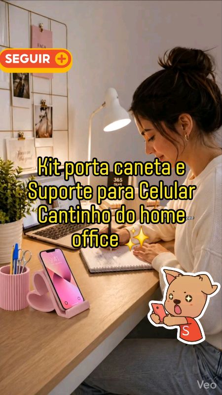 Kit Porta Caneta e Suporte celular Coração #kitportacaneta #suportedecelular #publi #escritorio #papelaria #CantinhoHomeOffice