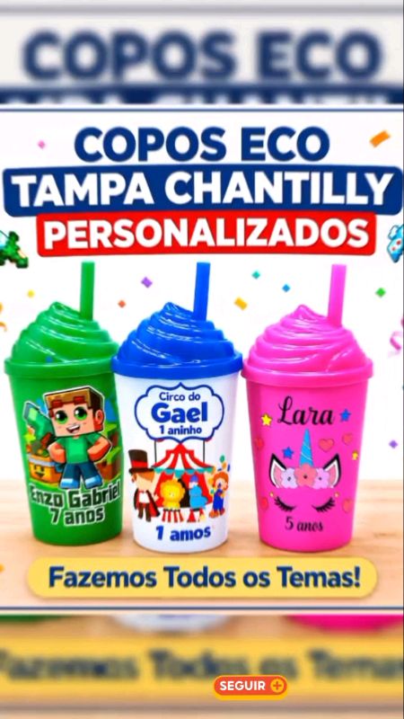 20 Copos Eco Personalizados Tampa Chantilly 300ml #kitcopopersonalizado #copopersonalizado #tampachantilly #festa #lembrancinha