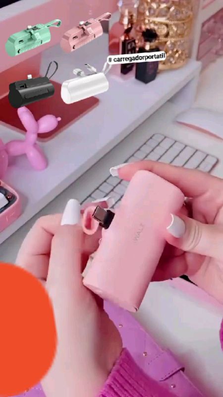#carregadorportatil Recarga Rápida Sem Fio: Mini Power Bank 10000mAh 2em1 com Entradas iPhone e USB-C