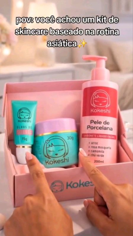 Kit Limpeza e Hidratação Facial Pele de Porcelana Kokeshi Sabonete Olhos de Gueixa #peledeporcelana #kokeshi #hidratação #limpezapele #pelelinda #ia