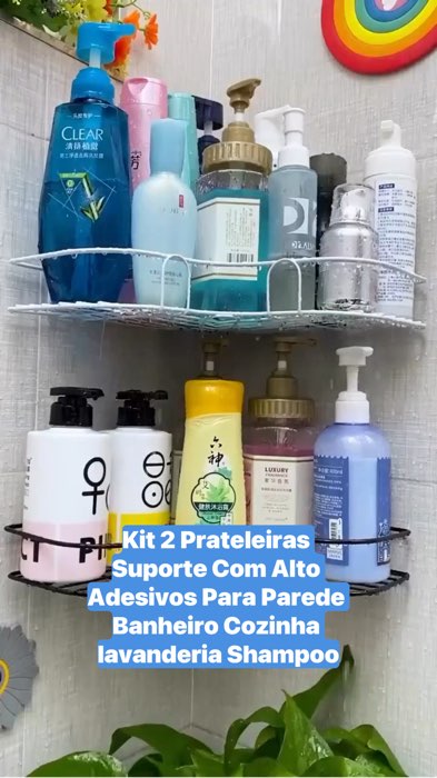 ￼Kit 2 Prateleiras Suporte Com Alto Adesivos Para Parede Banheiro Cozinha lavanderia Shampoo #suportebanheiro #kit #banheiro #video #shopee