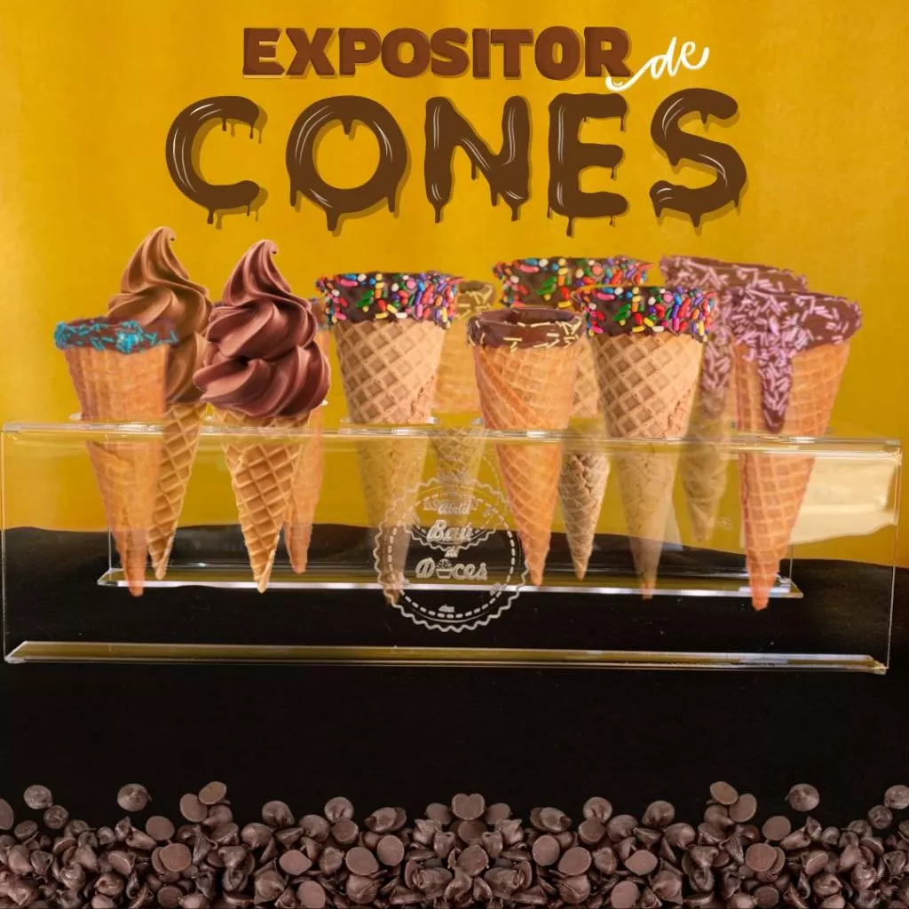 Expositor de cones trufados de acrílico com 12 furos