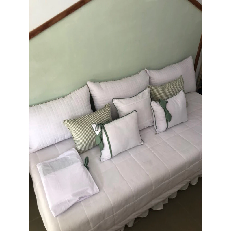enxoval para cama solteiro/ cama baba/ cama auxiliar verde e branco