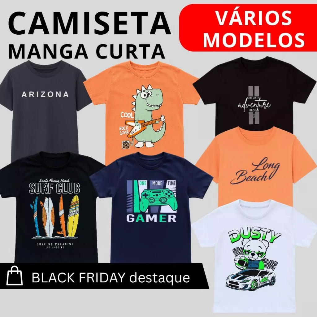 Camiseta Infantil Menino Camisa Juvenil Roupa Criança Manga Curta 100% Algodão 3217-C1