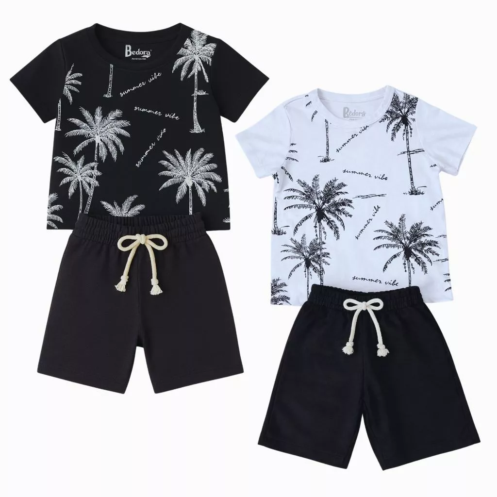 Conjunto Infantil Summer Vibe Menino Roupa de Criança masculino Bermuda e Camiseta Verão