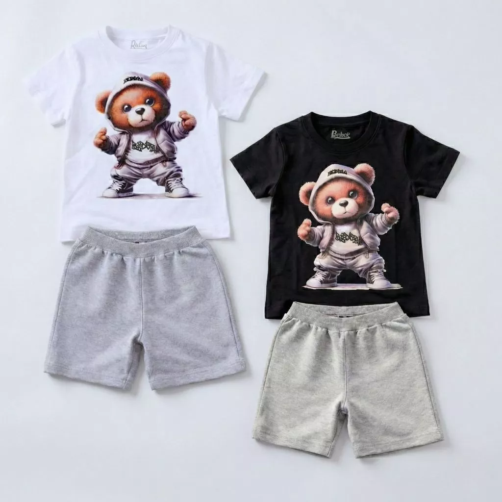 Conjunto Infantil Menino Urso Roupa de Criança masculino Bermuda e Camiseta Verão