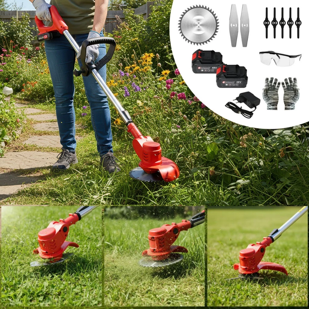Roçadeira Aparador de Grama Elétrico 48V a Bateria Portátil com 2 Baterias Kit Completo