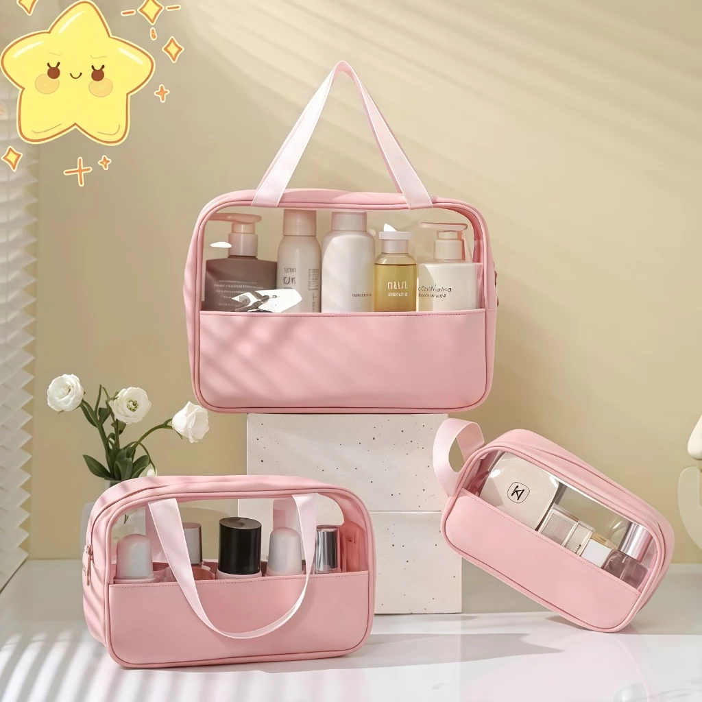 KIT 3 Necessaire Bolsa Portátil Transparente Para Viagem Cosméticos Produtos De Higiene Pessoal-Q3