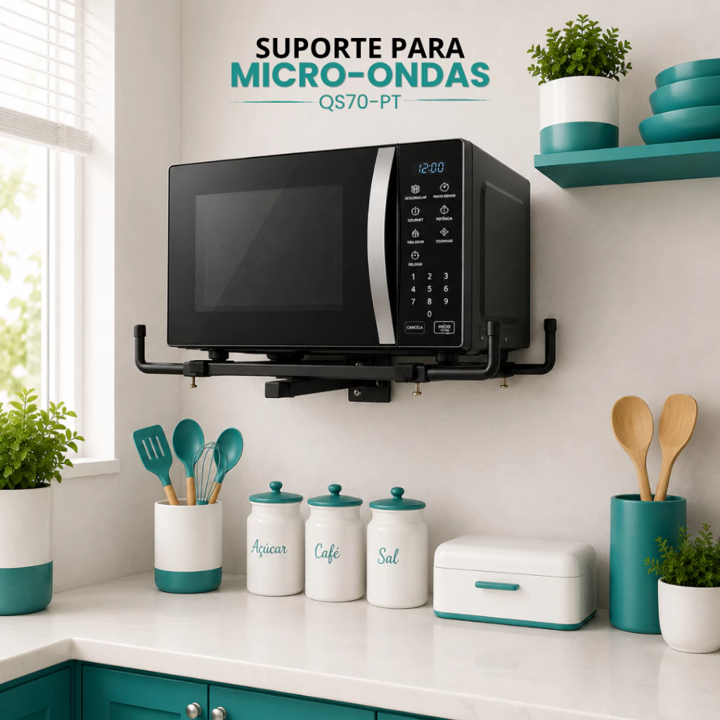 Suporte para Microondas QS-70 Aço Carbono Reforçado Até 35kg 43x40cm Branco