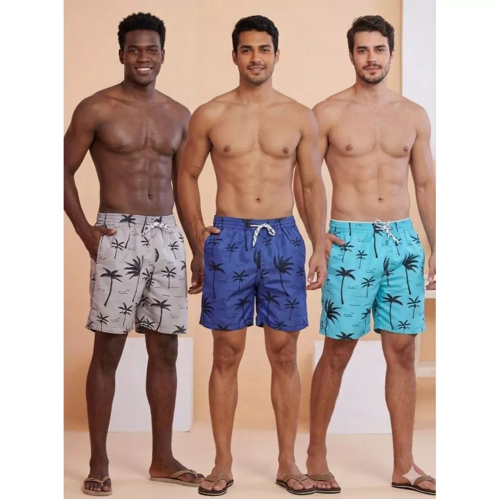 Kit 3 Bermudas Mauricinho Coqueiro Bermuda Para Praia Juvenil e Adulto Bermuda Tactel Bermuda Com Bolsos