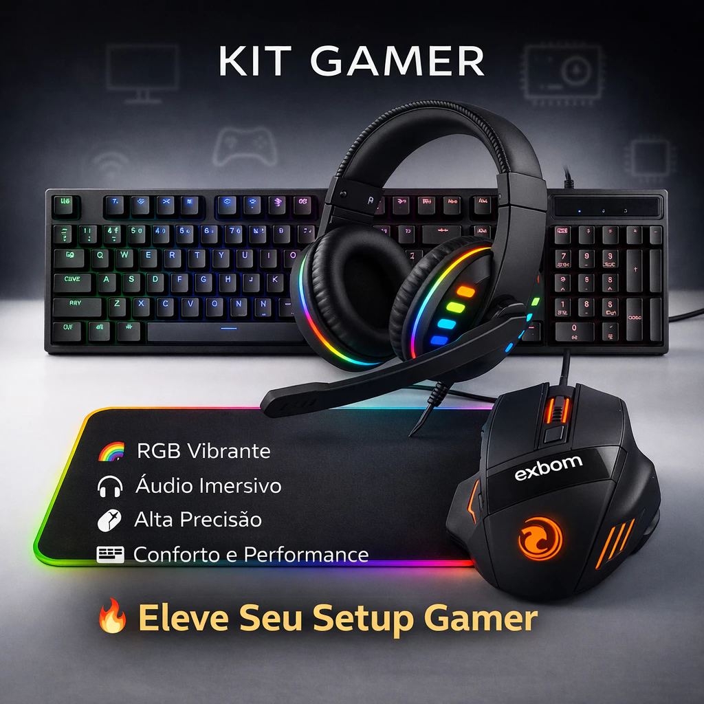 Kit Gamer RGB Teclado Semi Mecanico Mouse RGB Mousepad