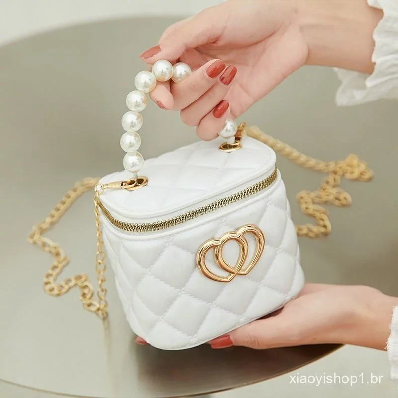 Bolsa Jelly para Crianças, Bolsa Feminina, Bolsa de Cosméticos com Diamante, Bolsa de Ombro Portátil com Pérolas, Bolsa