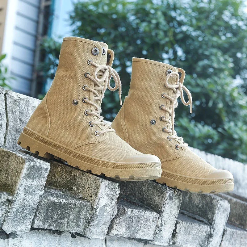 Calçados de Hiking para Homens, Tênis de Cano Alto em Lona, Botas Táticas de Combate, Calçados Masculinos para Escalada,