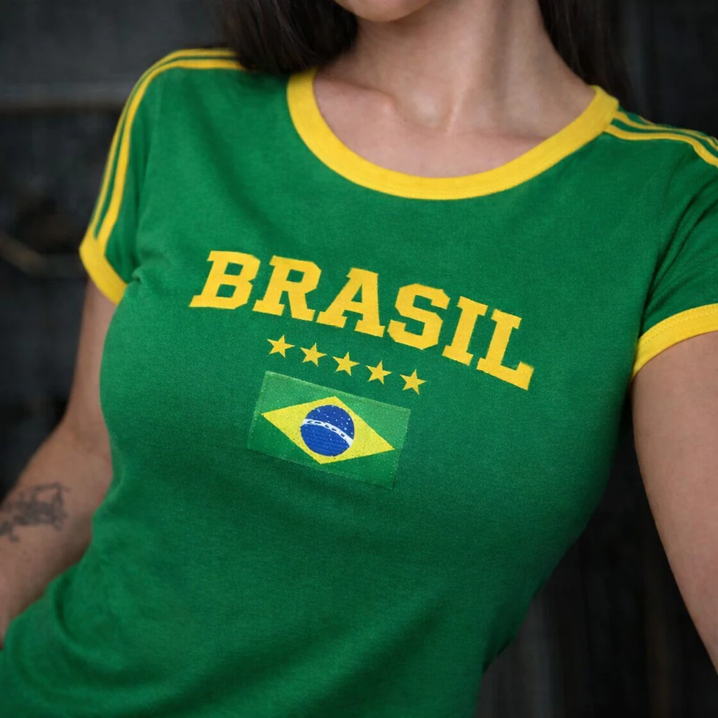 Camiseta Feminina e Masculina Estampada Brasil 2 BabyLook Copa Brazil Algodão